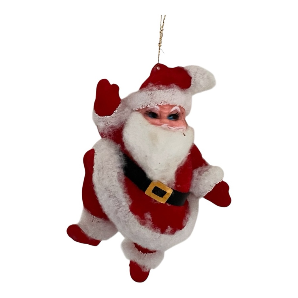 Santa Claus Flocked
Ornament Red Vintage Mid Century Dancing Merry Figure